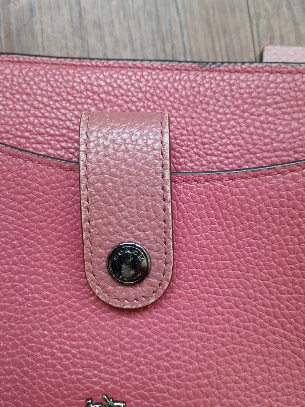 Coach Two-Toned Pink Pebbled Leather Crossbody Wallet